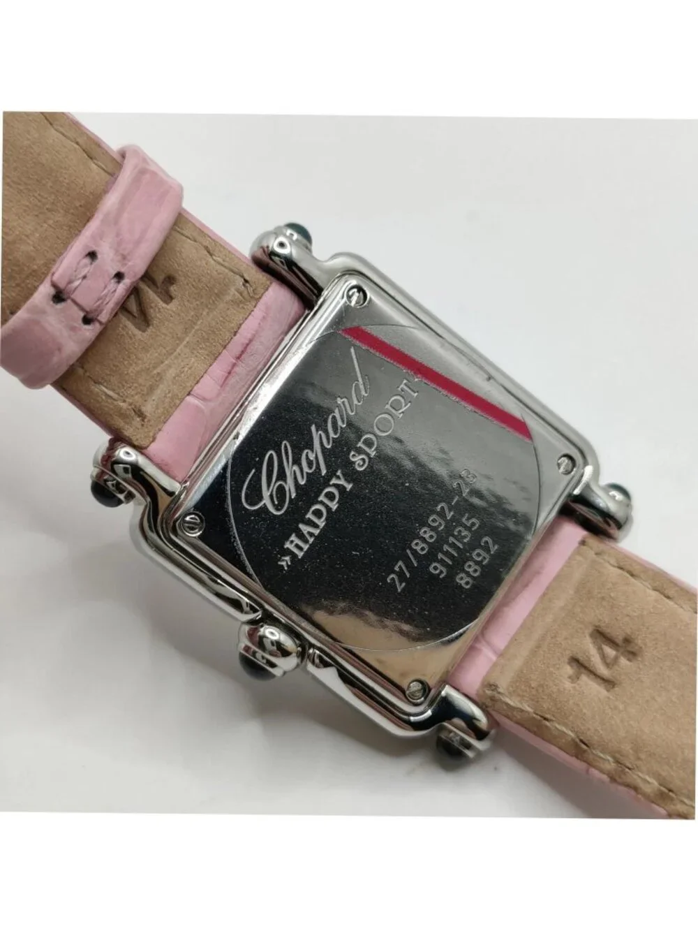 Chopard Happy Sport Square 5 Floating Diamond Pink Leather Quartz Watch